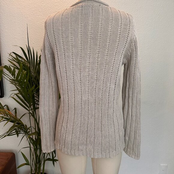 Vintage Lands End Linen/ Cotton Tan Cable Knit Crewneck Pullover Sweater - Picture 2 of 8